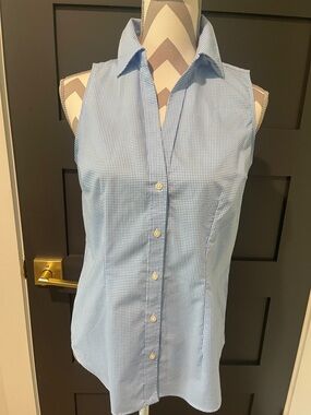 Ralph Lauren Sleeveless Preppy Blue Gingham Button Up Shirt Size S